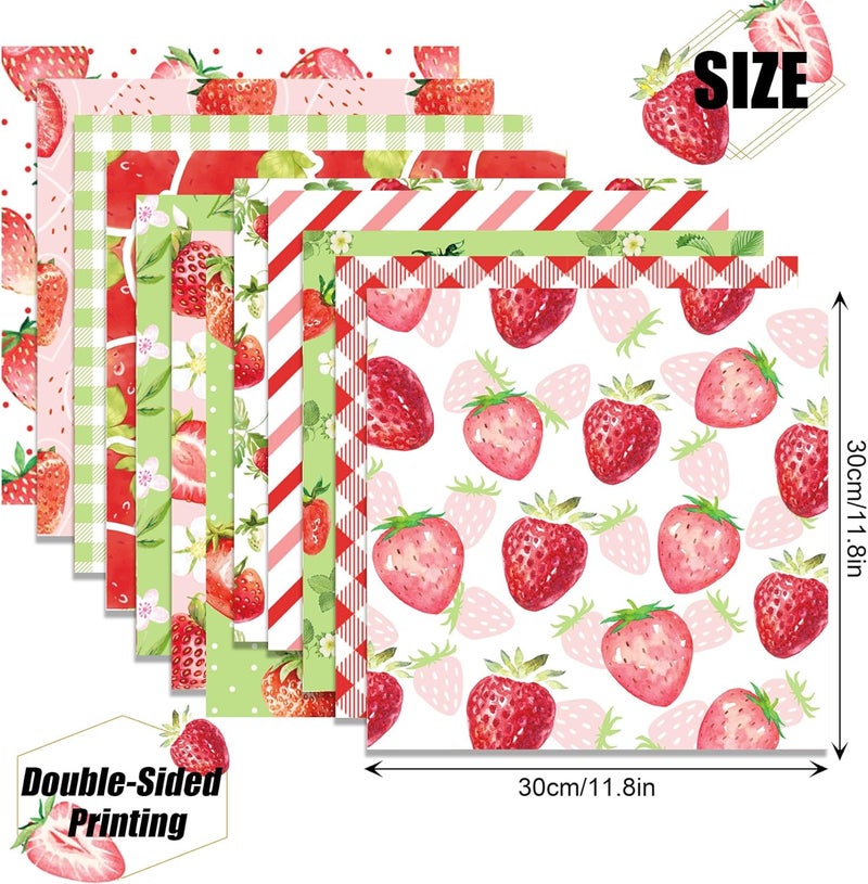 WLXTREE Strawberry Striped Plaid Scrapbook Paper,24 Sheets 12 x12 inch Double-Sided Printing Decorative Craft Patterned Paper Pad for Card Making Background Art Album Collage Aesthetic Room - Image 2